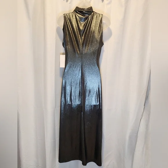 Harper Rose Formal Silver Sleeveless Mocked Neck Sheath Midi Dress Size 6 - Picture 6 of 8